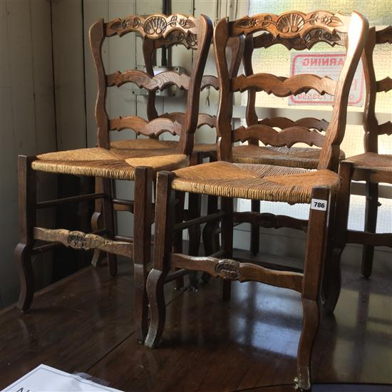 6 French oak rush seat chairs